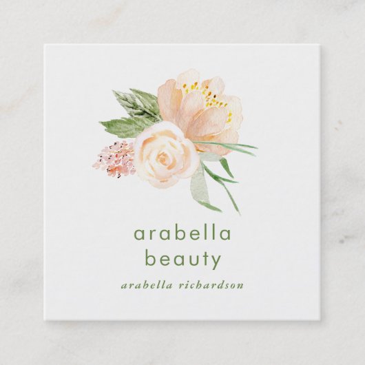 Peach Waterverf Floral | Icons voor sociale media Vierkante Visitekaartje (Voorkant)