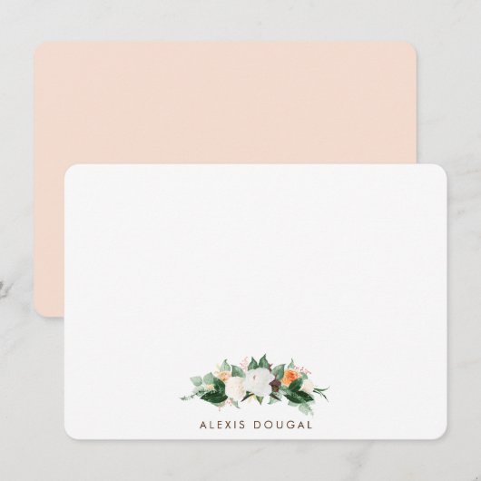 Peach Waterverf Floral Specialized Stationery Notitiekaartje (Voorkant / Achterkant)