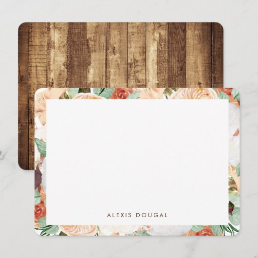 Peach Waterverf Floral Specialized Stationery Notitiekaartje (Voorkant / Achterkant)