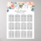 Peach Waterverf Floral Wedding Seating Chart Poster (Voorkant)