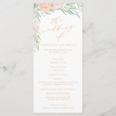 Peach Waterverf Flower Wedding Program Programmakaart (Voorkant)