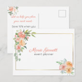 Peach Waterverf Flowers Briefkaart (Voorkant / Achterkant)