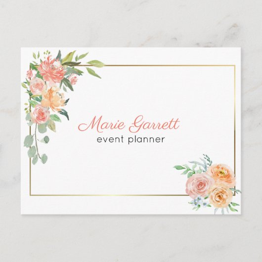 Peach Waterverf Flowers Briefkaart (Voorkant)