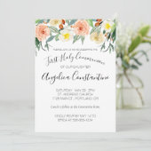 Peach Waterverf Flowers First Heilige Communie Kaart (Staand voorkant)