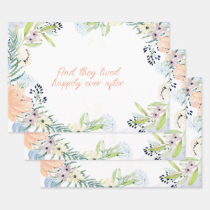 Peach Waterverf Flowers Lijst gepersonaliseerd Inpakpapier Vel