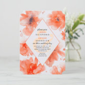 Peach Waterverf Flowers Modern Wedding Invitation Kaart (Staand voorkant)