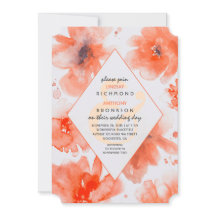 Peach Waterverf Flowers Modern Wedding Invitation