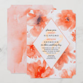 Peach Waterverf Flowers Modern Wedding Invitation Kaart (Voorkant / Achterkant)