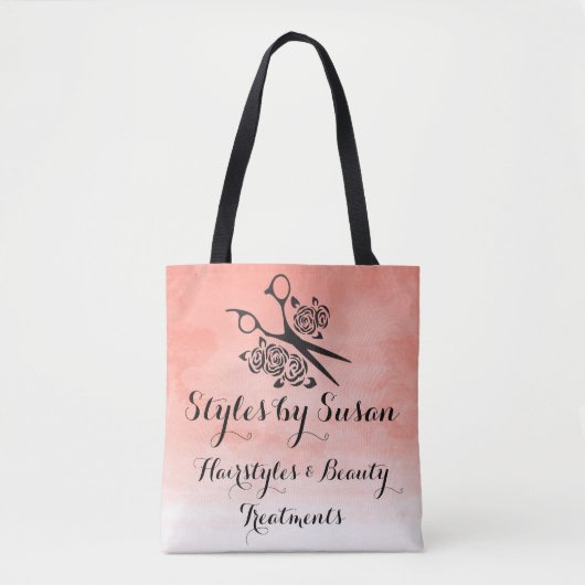 Peach Waterverf Hair Stylist Rozen Custom Salon Tote Bag (Voorkant)