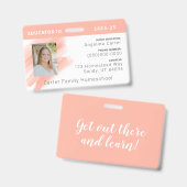 Peach Waterverf Homeschool Educator ID Badge (Voor- en achterkant)