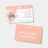 Peach Waterverf Homeschool Student ID Badge (Voor- en achterkant)