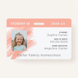 Peach Waterverf Homeschool Student ID Badge