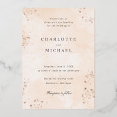 Peach waterverf roos gold folie bruiloft folie uitnodiging (Voorkant)