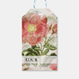 Peach Waterverf Rozen & Groene bladeren Prijs Labe Cadeaulabel