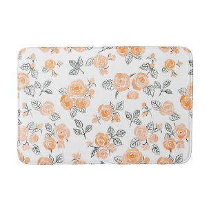 Peach waterverf rozen patroon badmat