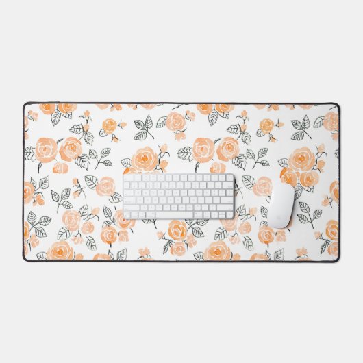 Peach waterverf rozen patroon bureaumat (Keyboard & Muis)