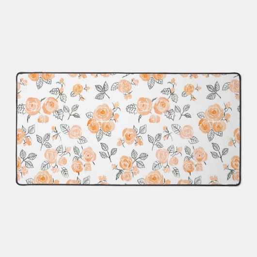 Peach waterverf rozen patroon bureaumat (Voorkant)