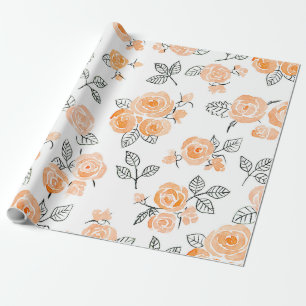 Peach waterverf rozen patroon cadeaupapier