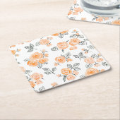 Peach waterverf rozen patroon kartonnen onderzetters (Schuin)