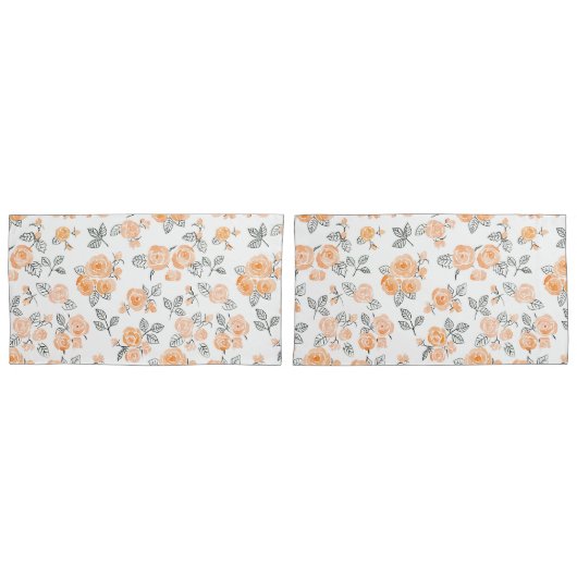 Peach waterverf rozen patroon kussensloop (Voorkant-Set)
