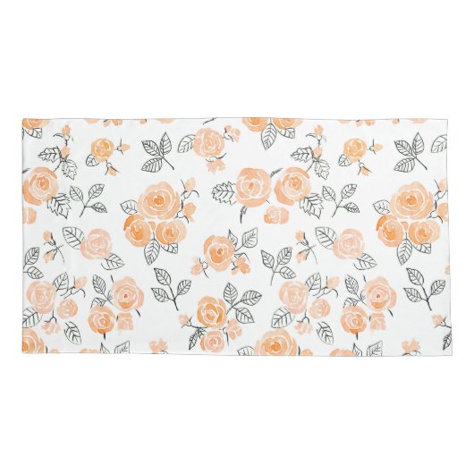 Peach waterverf rozen patroon kussensloop (Achterkant-Links)
