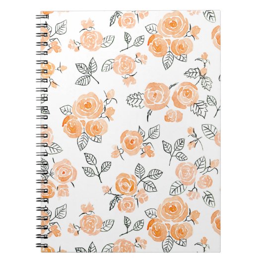 Peach waterverf rozen patroon notitieboek (Voorkant)
