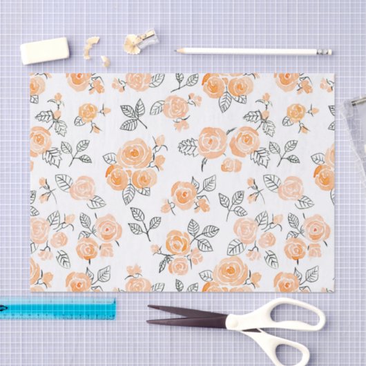 Peach waterverf rozen patroon tissuepapier (Craft)