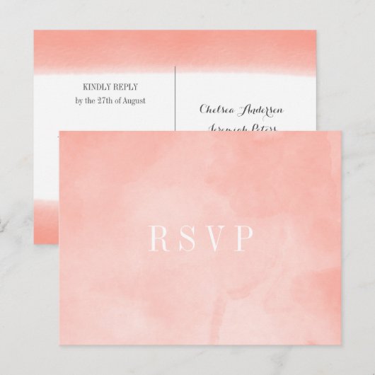 Peach Waterverf RSVP-kaart Uitnodiging Briefkaart (Voorkant / Achterkant)