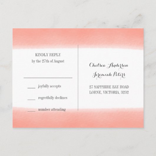 Peach Waterverf RSVP-kaart Uitnodiging Briefkaart (Achterkant)