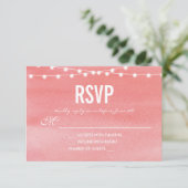Peach Waterverf String Lights RSVP Kaartje (Staand voorkant)