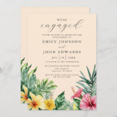 Peach Waterverf Tropical Floral Engagement Party Kaart (Voorkant / Achterkant)