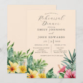 Peach Waterverf Tropical Flowers repetitie diner Kaart (Voorkant / Achterkant)