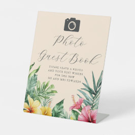 Peach Waterverf Tropical Photo Gastboek Trouwen Reclamebord Met Voetstuk