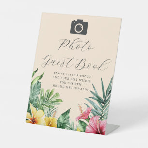 Peach Waterverf Tropical Photo Gastboek Trouwen Reclamebord Met Voetstuk
