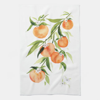 Peach waterverf zomerfruit keukenhanddoek