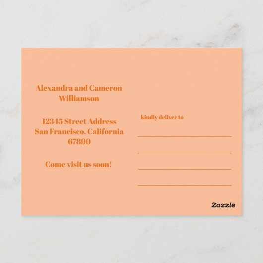 Peach We hebben nieuwe Home Moving Aankondiging ve Briefkaart (Achterkant)