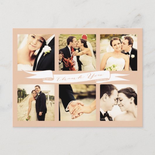 Peach Wedding Bedankt Banner Typografie Foto Briefkaart (Voorkant)