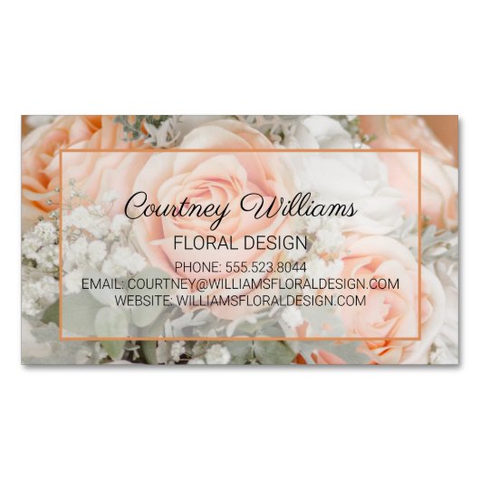 Peach Wedding Bouquet Floral Design Magnetisch Visitekaartje (Voorkant)