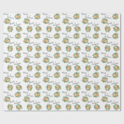 Peach Wedding Classic Floral Rozen Cadeaupapier (Vlak)
