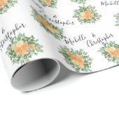 Peach Wedding Classic Floral Rozen Cadeaupapier (Rol Hoek)