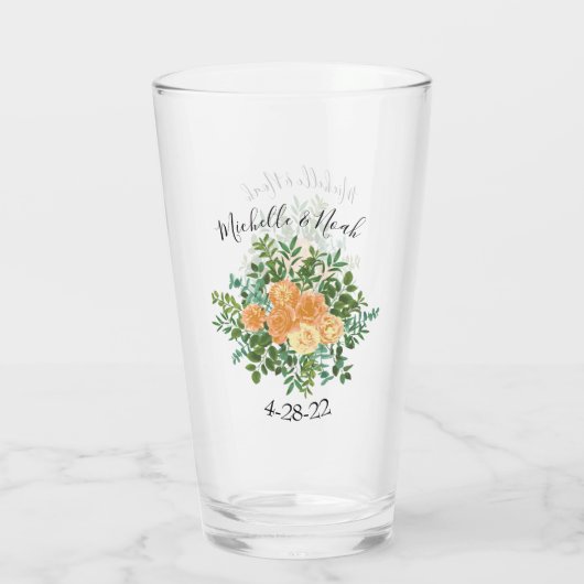 Peach Wedding Classic Floral Rozen Glas (Achterkant)