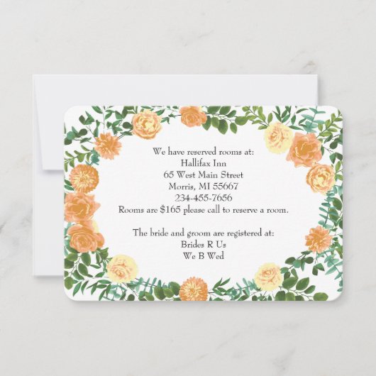 Peach Wedding Classic Floral Rozen Kaart (Voorkant)