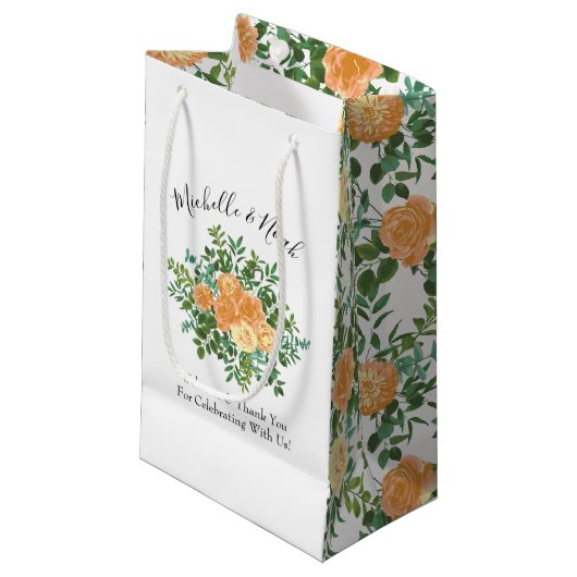 Peach Wedding Classic Floral Rozen Klein Cadeauzakje (Voorkant Gekanteld)