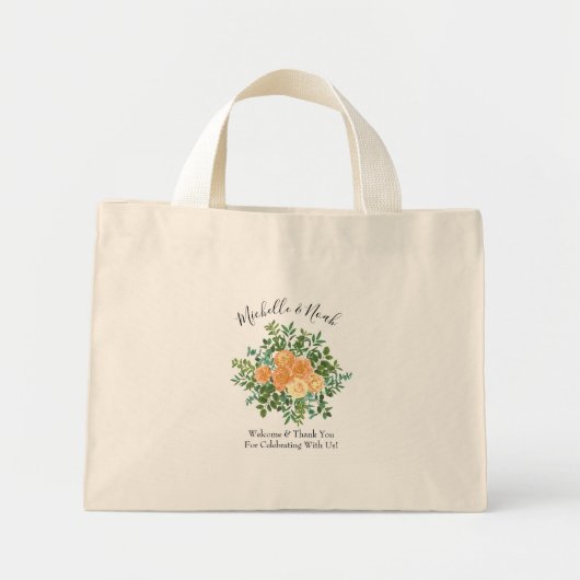 Peach Wedding Classic Floral Rozen Mini Tote Bag (Voorkant)