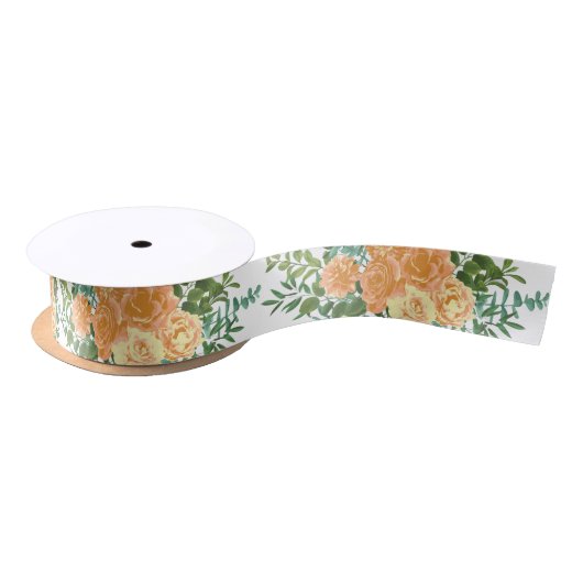 Peach Wedding Classic Floral Rozen Satijnen Lint (Spoel)