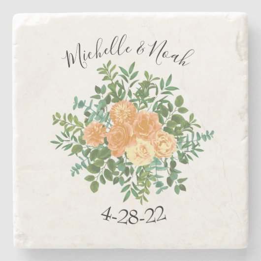Peach Wedding Classic Floral Rozen Stenen Onderzetter (Voorkant)