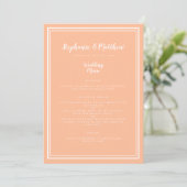 Peach Wedding Dinner Menu Gast Modern Place Card (Staand voorkant)