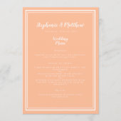 Peach Wedding Dinner Menu Gast Modern Place Card (Voorkant)