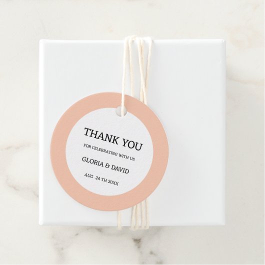 Peach Wedding Favor Labels (In situ)