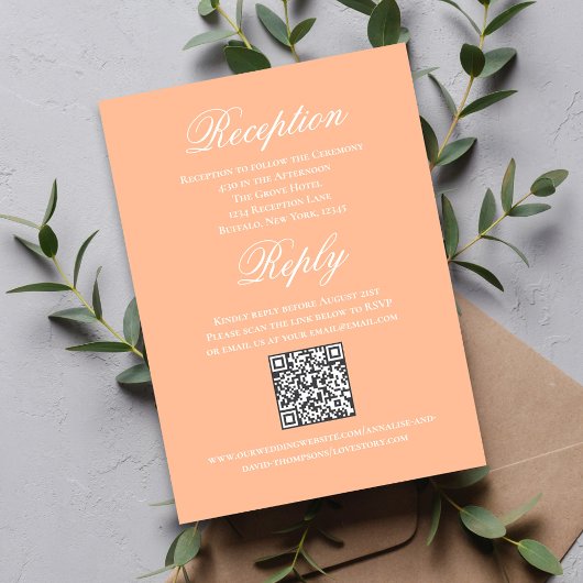 Peach Wedding Script RSVP Reception  Informatiekaartje